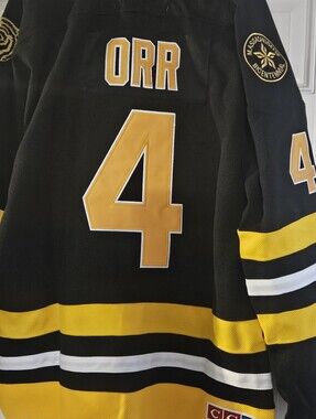 Men's Black and Gold Hockey Sweater - ORR #4